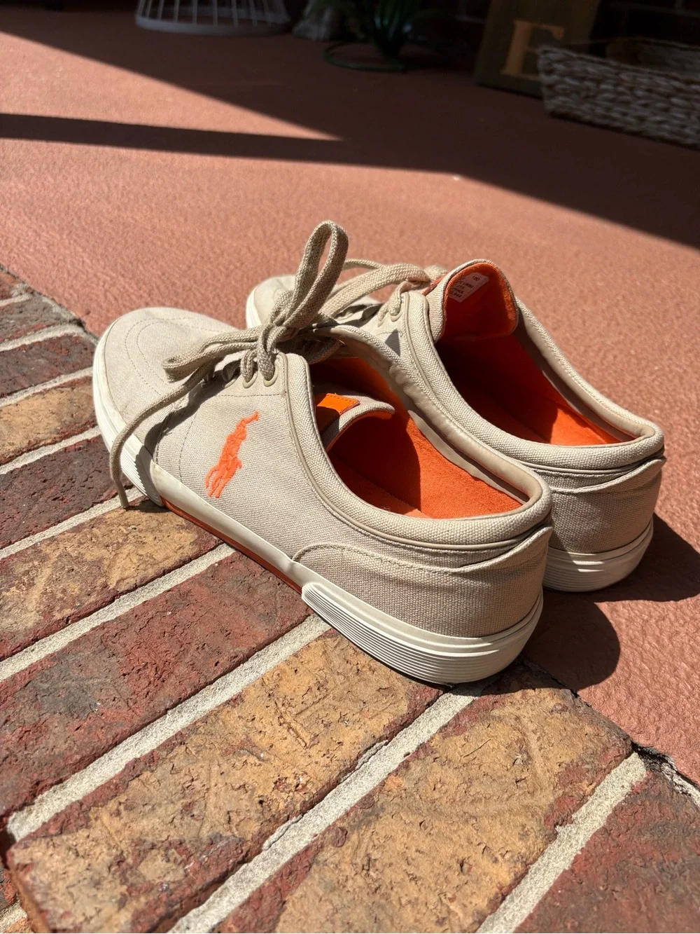 Polo by Ralph Lauren Beige Canvas Loafers with Orange Pony